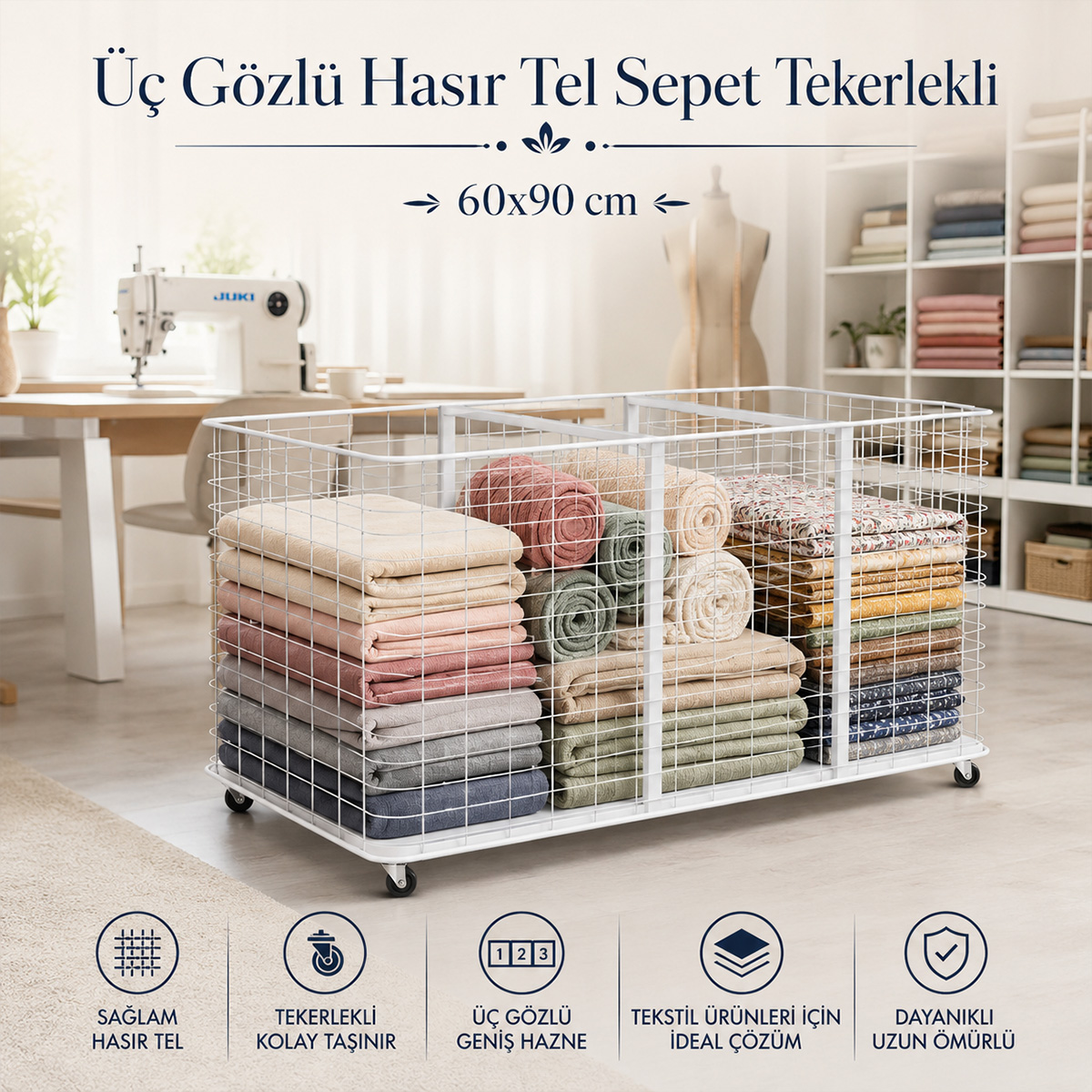 �� G�zl� Has�r Tel Sepet Tekerlekli 60x90 cm