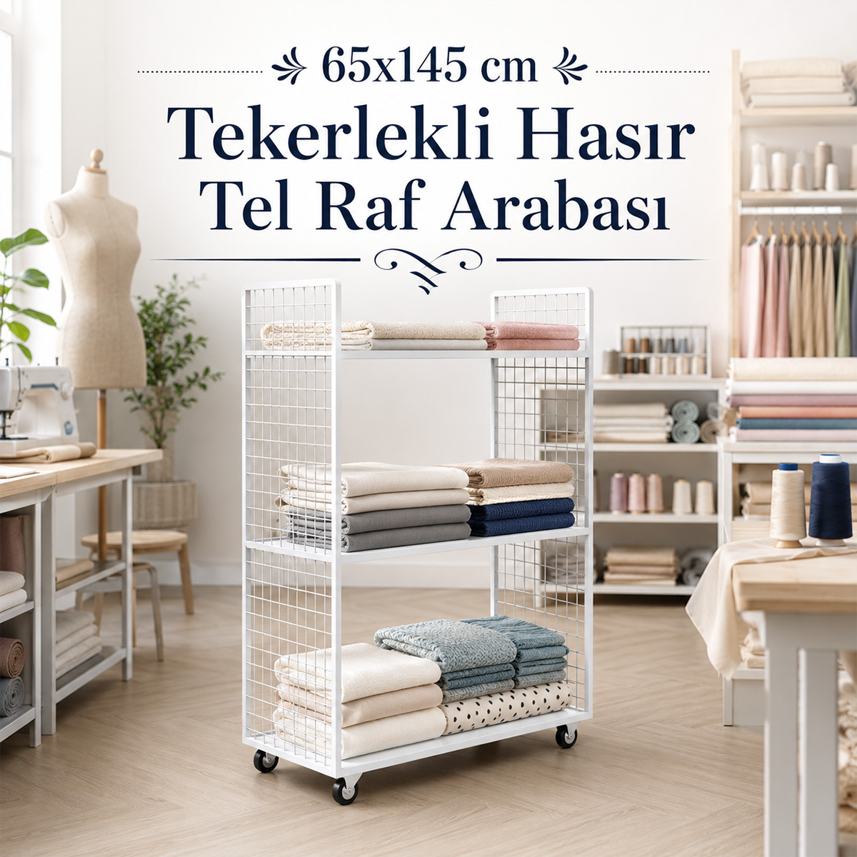 65x145 cm Tekerlekli Has�r Tel Raf Arabas�
