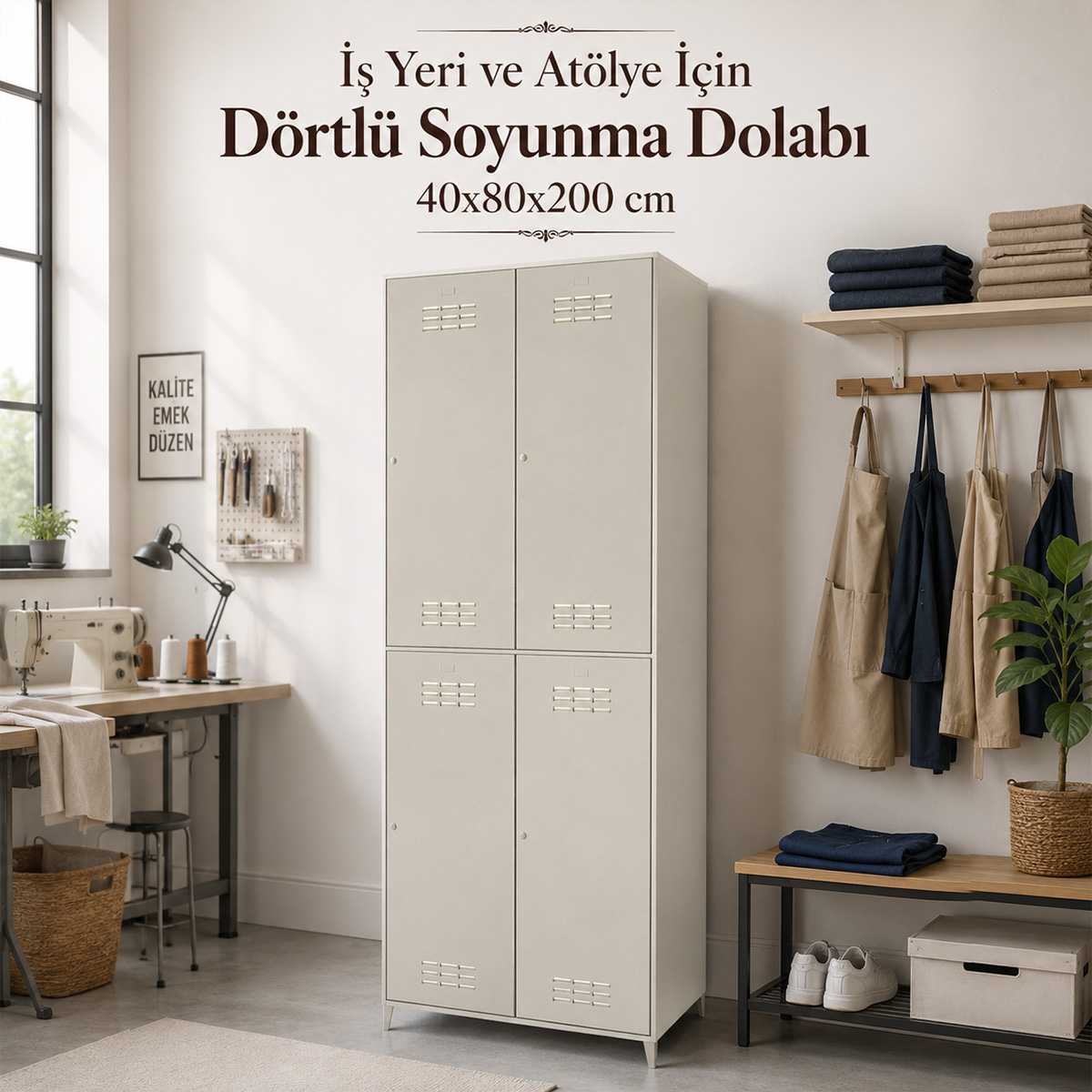 İş Yeri ve Atölye İçin Dörtlü Soyunma Dolabı 40x80x200 cm