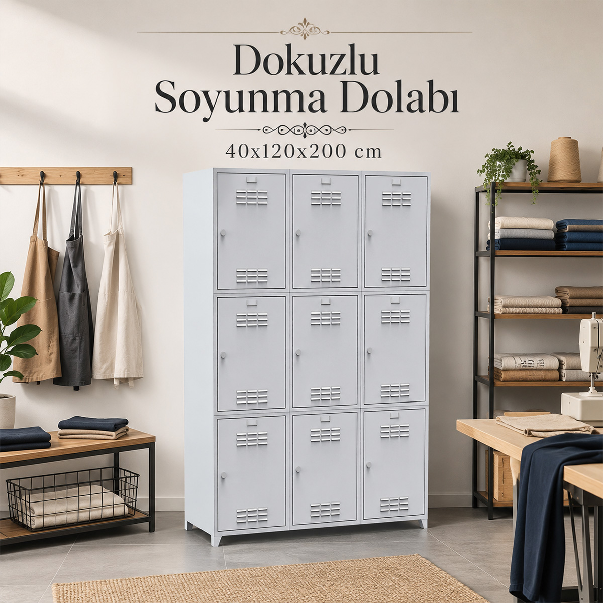 Dokuzlu Soyunma Dolabı 40x120x200 cm