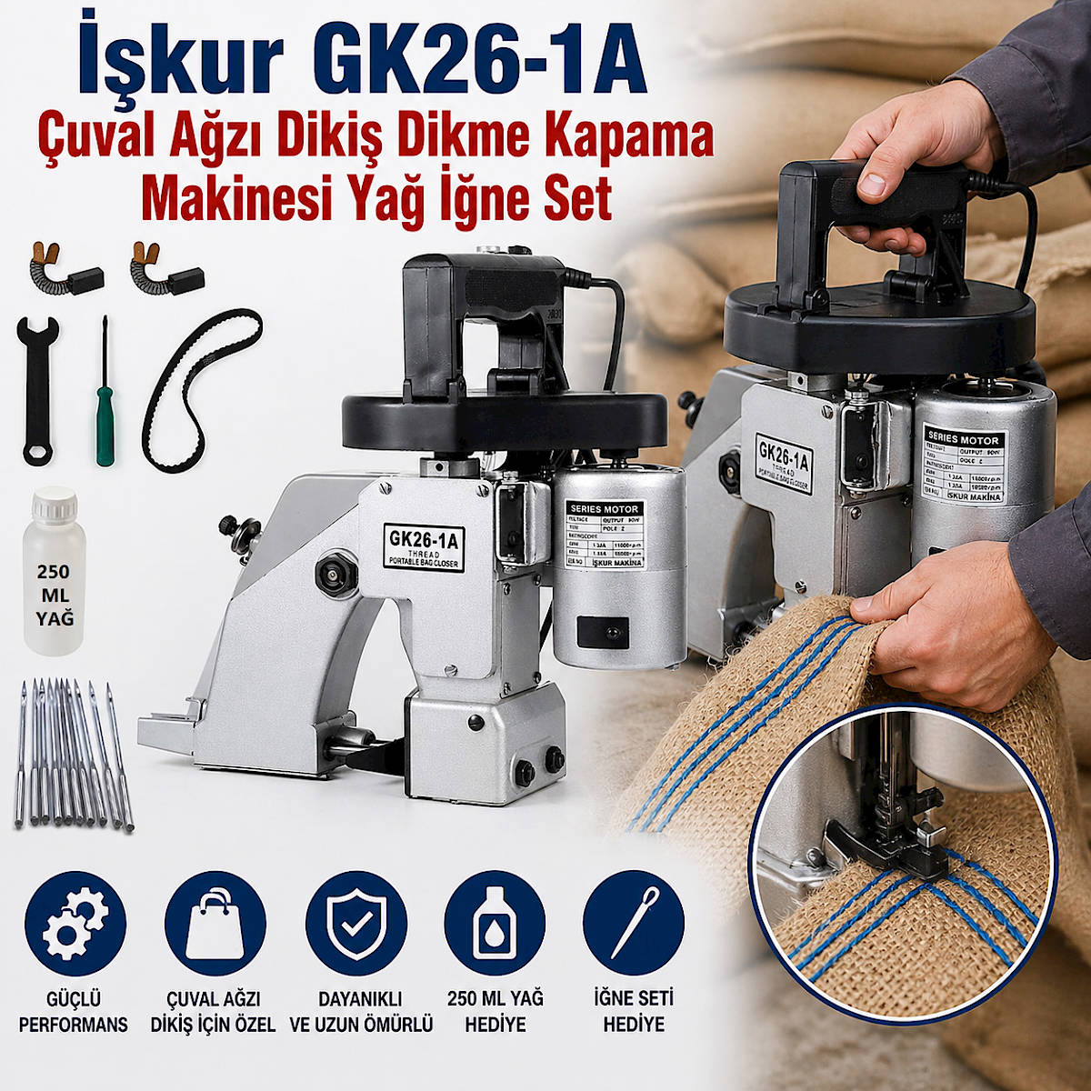 İşkur GK26-1A Çuval Ağzı Dikiş Dikme Kapama Makinesi Yağ İğne Set