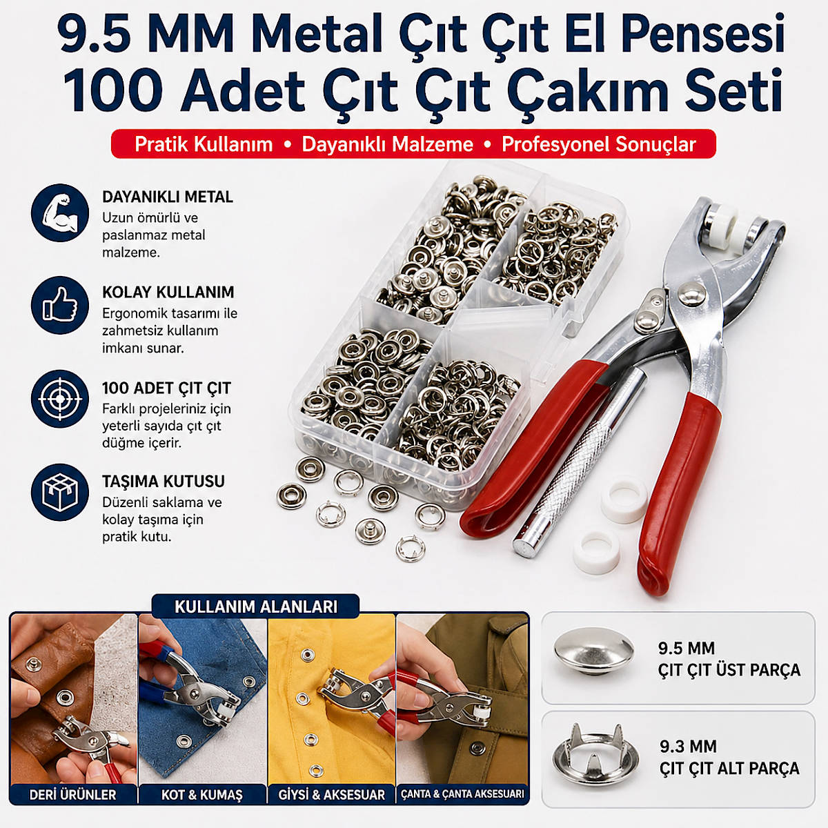 9.5 MM Metal ��t ��t El Pensesi 100 Adet ��t ��t �ak�m Seti