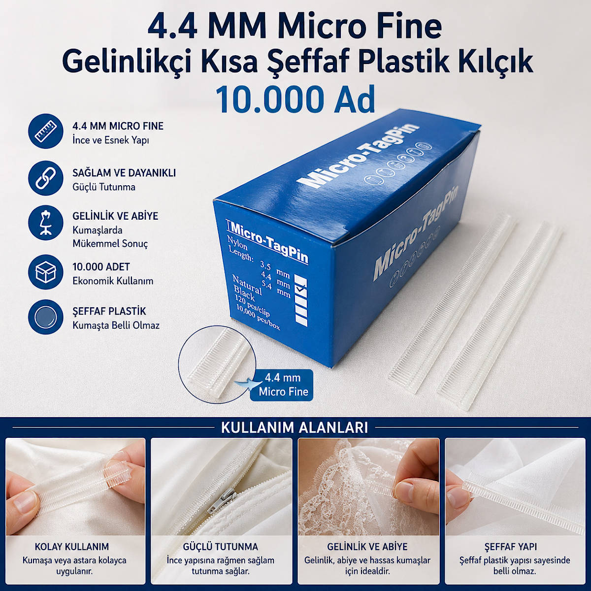 4.4 MM Micro Fine Gelinlik�i K�sa Seffaf Plastik K�l��k 10.000 Ad