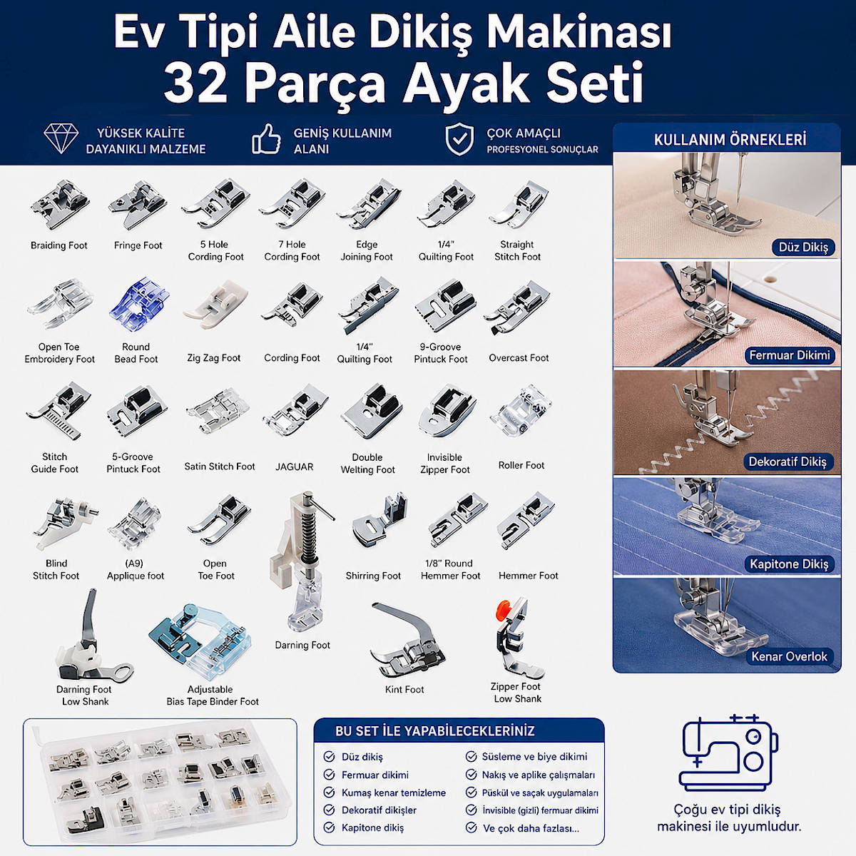 Ev Tipi Aile Diki� Makinas� 32 Par�a Ayak Seti