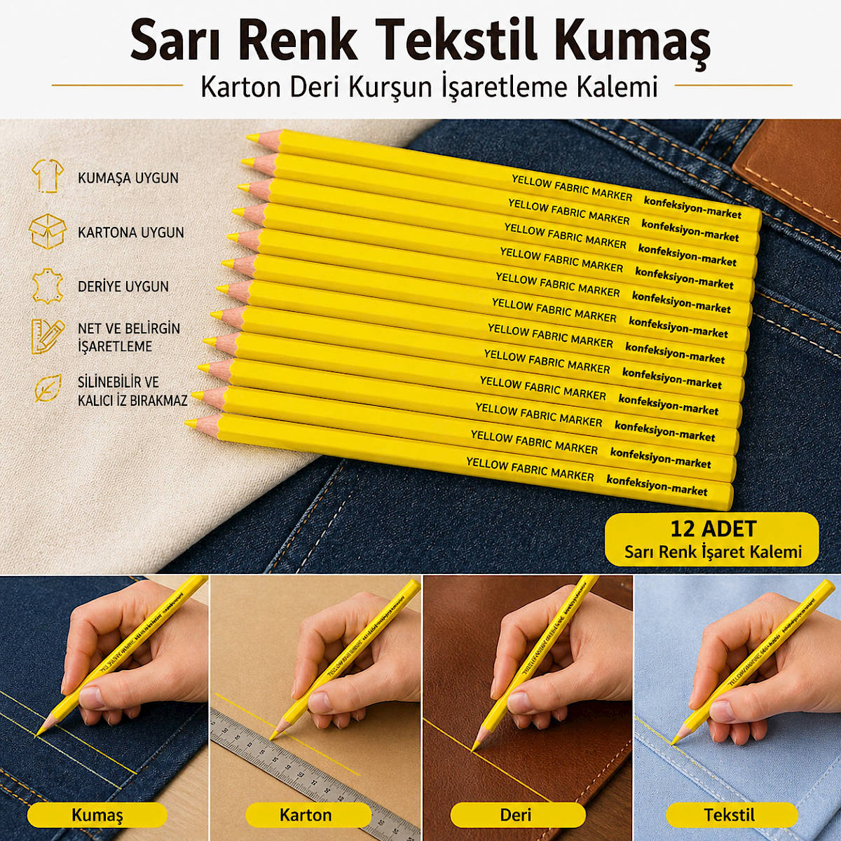 Sar� Renk Tekstil Kuma� Karton Deri Kur�un ��aretleme Kalemi