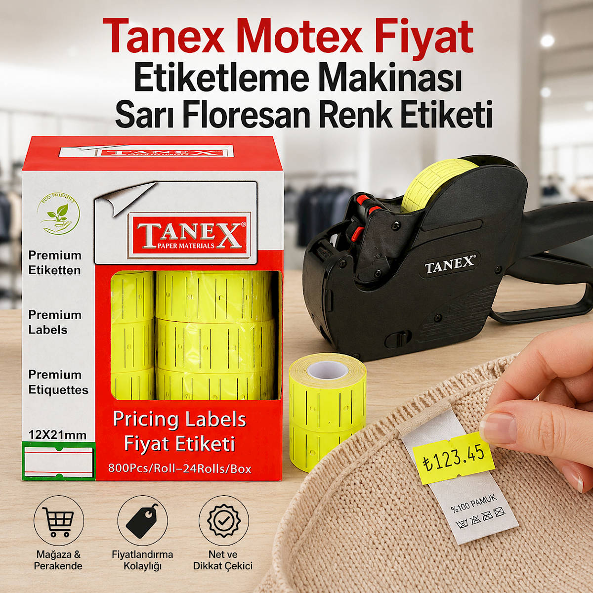 Tanex Motex Fiyat Etiketleme Makinas� Sar� Floresan Renk Etiketi