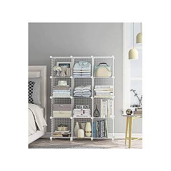 Hodbehod 12 Blmeli Beyaz Renk Metal Tel Portatif Organizer Oyuncak Dolab Kitaplk Raf Elbise Dolab
