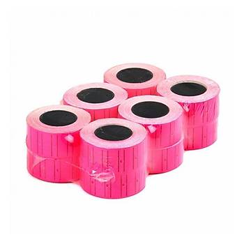 Motex Fiyat Etiketleme Makinas Pembe Floresan Renk Etiketi Metosu ( 24 Rulo ) (21mmx12mm)
