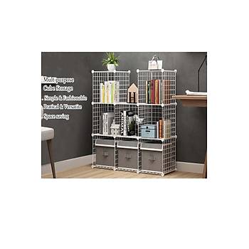 6 Blmeli Beyaz Portatif ok Amal Metal Tel Dolap Raf Kitaplk Organizer