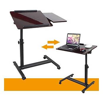 Ykseklik ve Eim Ayarl Mouse Blmeli Tekerlekli Laptop Sehpas