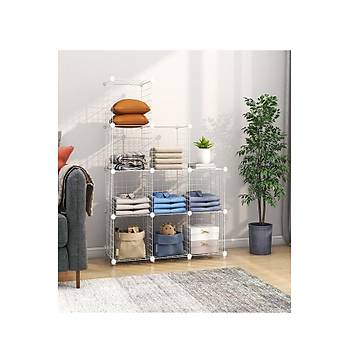 6 Blmeli Beyaz Portatif ok Amal Metal Tel Dolap Raf Kitaplk Organizer