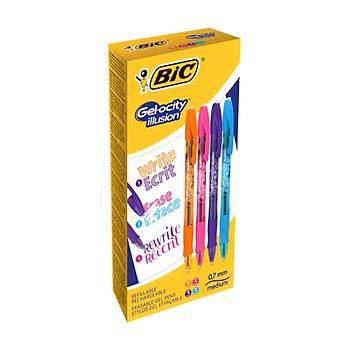 Bic Gelocity Illusion Silinebilir Jel Kalem Fashion 4 Renk Kark 12`li Kutu
