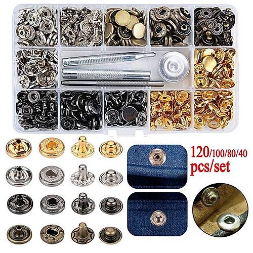 120 Set Kark Renkli 12.5 MM Metal t t ve Saklama Kutusu