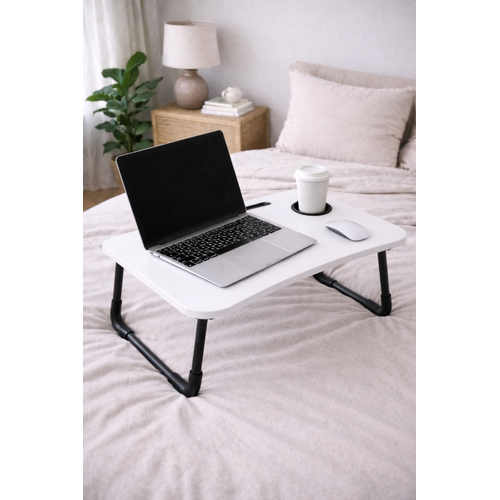 Ta��nabilir Katlan�r Koltuk Yatak �st� Laptop Tablet �al��ma Masas� ve Kahvalt� Sehpas� Beyaz