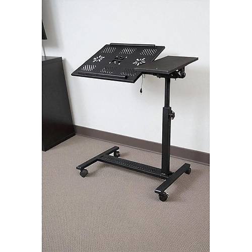 Y�kseklik ve E�im Ayarl� Metal Y�zeyli �ift So�utucu ve Tekerli Laptop Sehpas� Masas�