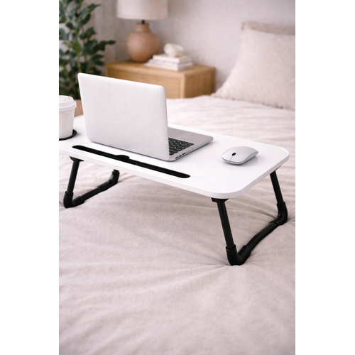 Ta��nabilir Katlan�r Koltuk Yatak �st� Laptop Tablet �al��ma Masas� ve Kahvalt� Sehpas� Beyaz