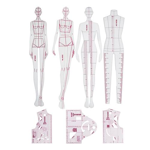 7�li Mini Moda Cetveli Seti � Kuma� Tasar�m�, Konfeksiyon ve Prototip �izim �ablonu