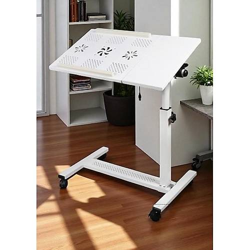 Y�kseklik ve E�im Ayarl� Metal Y�zeyli �ift So�utucu ve Tekerli Laptop Sehpas� Masas�