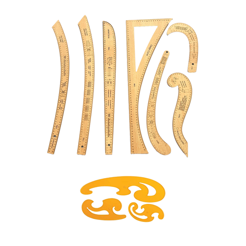 Kay�n Renk Frans�z 7 Par�a Modelist Kal�p �izim Seti � G�nye & Pistole / Pantolon, Ceket, Etek, Yaka