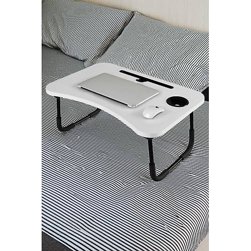 Tanabilir Katlanr Koltuk Yatak st Laptop Tablet alma Masas ve Kahvalt Sehpas Beyaz