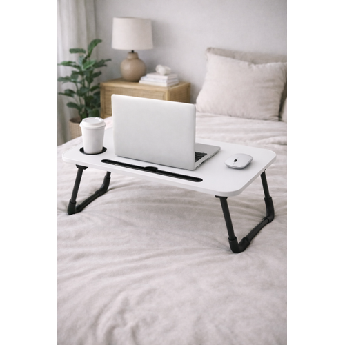 Ta��nabilir Katlan�r Koltuk Yatak �st� Laptop Tablet �al��ma Masas� ve Kahvalt� Sehpas� Beyaz