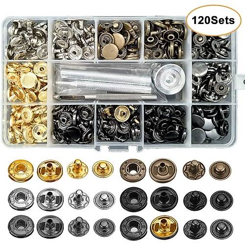 120 Set Kark Renkli 12.5 MM Metal t t ve Saklama Kutusu
