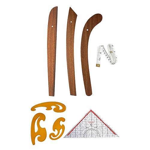 6 Par�a Set � 3�l� Modelist Riga Cetvel Seti, Modelist G�nyesi, Pistole Cetvel ve 150 cm Mezura