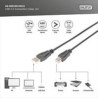 Digitus Yaz�c� Kablosu Z�rhl� Siyah USB 2.0 (3m)