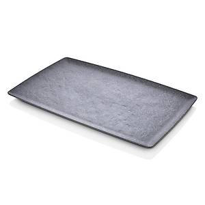 Gri Royal Sunum Tepsisi, Gri Ta� Desenli Pastane Sunum Tepsisi, 52.5x33 cm