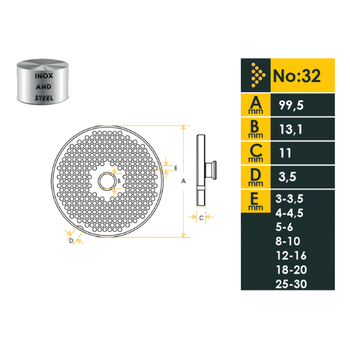 Do�an �iftel Et K�yma Makinesi Ayna No 32 3,5 mm S�zge�