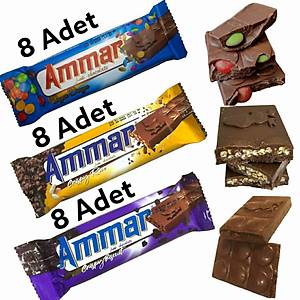 Ammar Draje �ekerli �ikolata 8 Adet Bisk�vi Par�ac�kl� �ikolata 8 Adet Prin� Patlakl� 8 Adet  3 L� �ikolata Seti 8X3 24 Adet X 50 Gr 