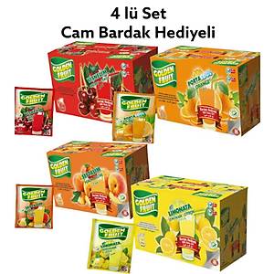 Golden Fru�t 4 l� Set Vi�ne,Portakal,�eftali,Limon Aromal� ��ecek Tozu 160 Adet x 9gr Bardak Hediyeli 