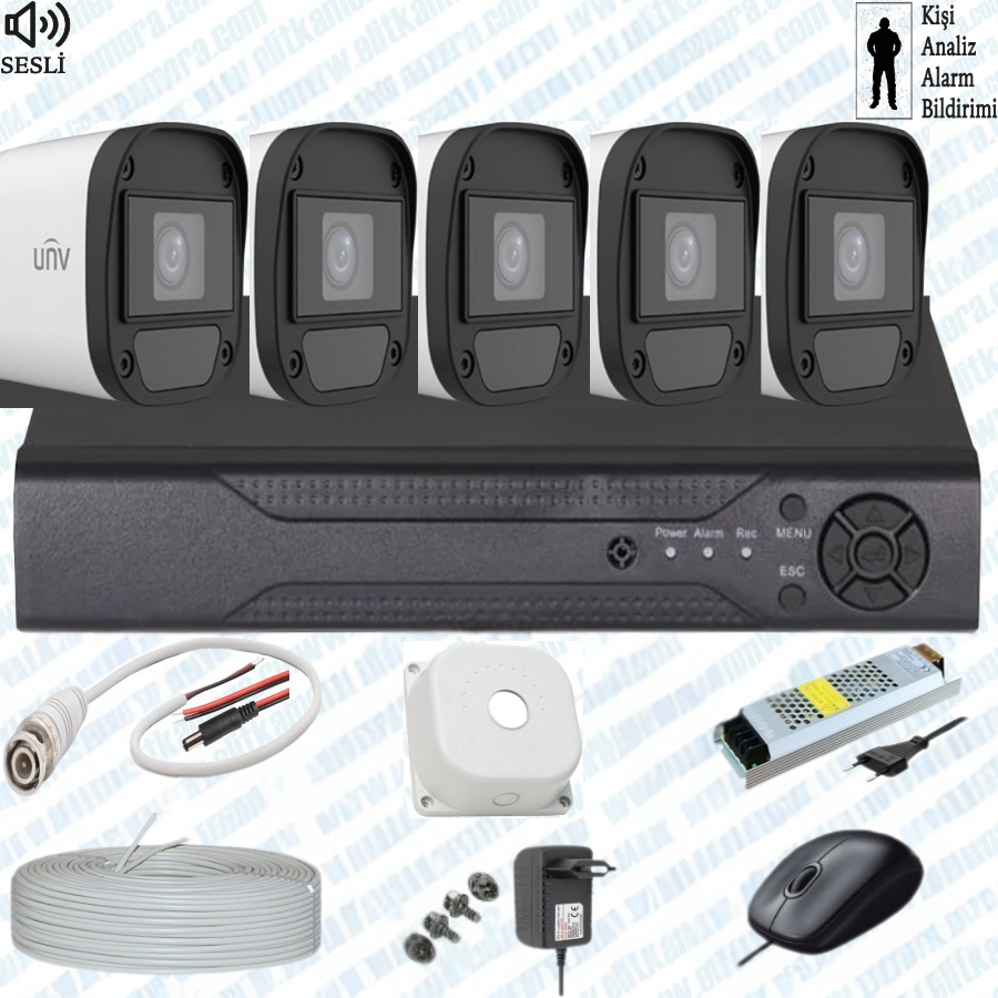 UNV  ( Sesli )  5 Kameralı Full Paket Güvenlik Seti Sistemi