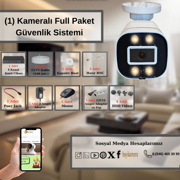 BYCAM Zbr Gecegörüşü Renkli 5.0 Megapixel Lensli ( 1 ) Kameralı 1080p Full Hd Set