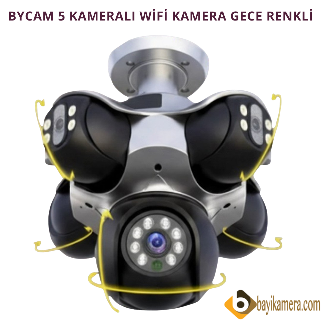 BYCAM 5 Kameralı Wifi Ptz Kamera 15 Megapixel Gece Renkli Sesli