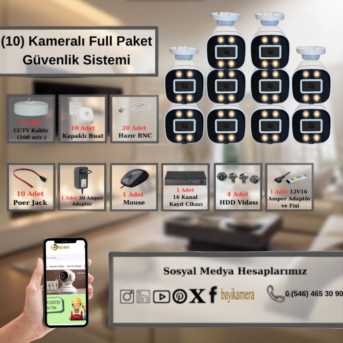 BYCAM Zbr Gecegörüşü Renkli 5.0 Megapixel Lensli ( 10 ) Kameralı 1080p Full Hd Set