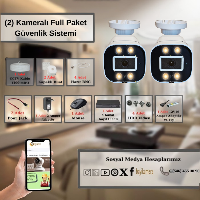 BYCAM Zbr Gecegörüşü Renkli 5.0 Megapixel Lensli ( 2 ) Kameralı 1080p Full Hd Set