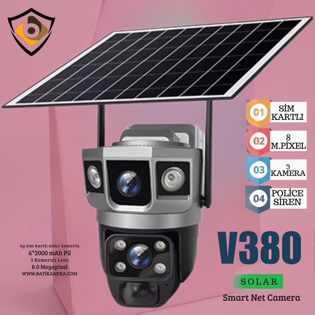 Casacop Model-Q8  3 Kameralı Sim Kartlı Solar Kamera Sesli