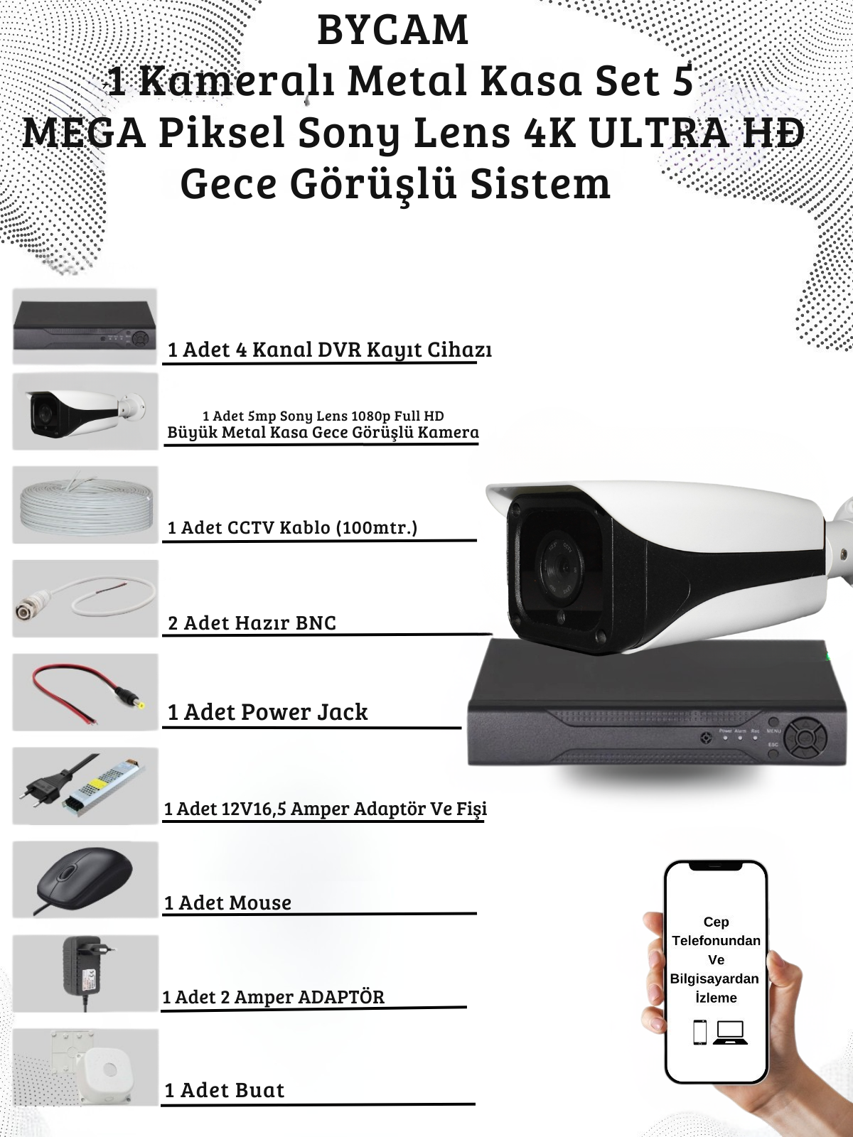 BYCAM 5.0 Megapixel 4K Sistem  ( 1 ) Kameralı 9272 Full Paket Güvenlik Sistemi