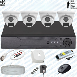 UNV ( Sesli ) 4 Kameral� �� MEKAN Full Paket G�venlik Seti Sistemi