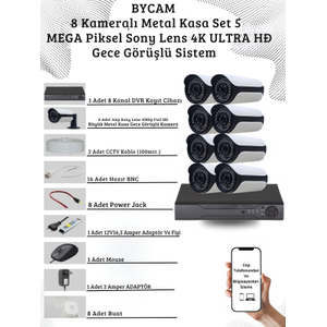 BYCAM 5.0 Megapixel 4K Sistem  ( 8 ) Kameral� 9272 Full Paket G�venlik Sistemi