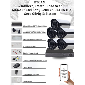 BYCAM 5.0 Megapixel 4K Sistem  ( 5 ) Kameral� 9272 Full Paket G�venlik Sistemi
