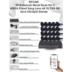 BYCAM 20 Kameral� Metal Kasa 5 Mega Piksel Sony Lensli 4K Ultra HD G�venlik Sistemi