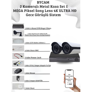 BYCAM 5.0 Megapixel 4K Sistem  ( 2 ) Kameral� 9272 Full Paket G�venlik Sistemi