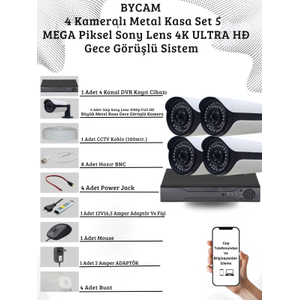 BYCAM 5.0 Megapixel 4K Sistem  ( 4 ) Kameral� 9272 Full Paket G�venlik Sistemi