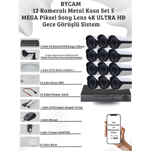BYCAM 5.0 Megapixel 4K Sistem  ( 12 ) Kameral� 9272 Full Paket G�venlik Sistemi
