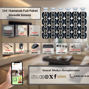 BYCAM  24 Kameral� Gece Renkli 5 Mega Piksel Sony Lensli 1080P Full HD G�venlik Sistemi