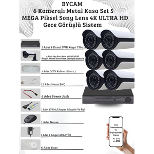 BYCAM 5.0 Megapixel 4K Sistem  ( 6 ) Kameral� 9272 Full Paket G�venlik Sistemi