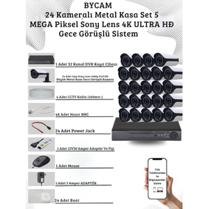 BYCAM 24 Kameral� Metal Kasa 5 Mega Piksel Sony Lensli 4K Ultra HD G�venlik Sistemi