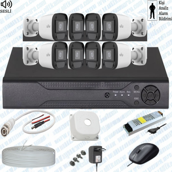 UNV  ( Sesli )  8 Kameral� Full Paket G�venlik Seti Sistemi